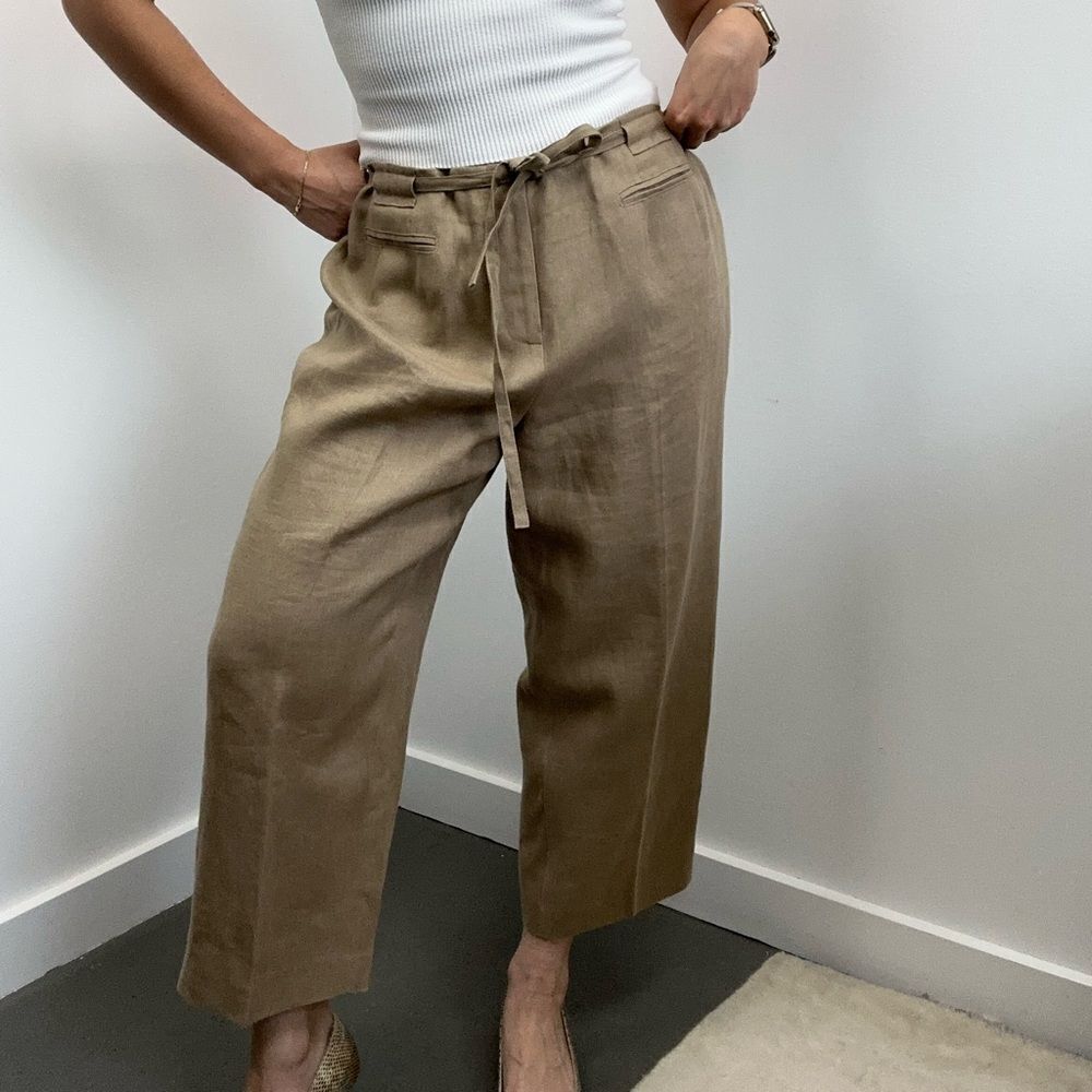 Vintage Talbots Beige Irish Linen Cropped Straight Leg Pants Size L Petite
